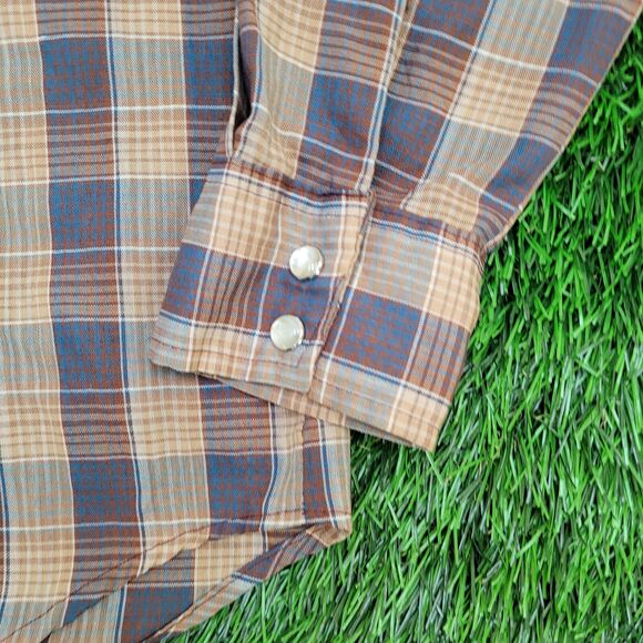 Vintage 80s Shadow Plaid Pearl-Snap Shirt M 19x29 Shirttail - Picture 15 of 16